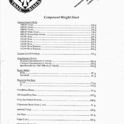 WTB Component Weight Sheet
