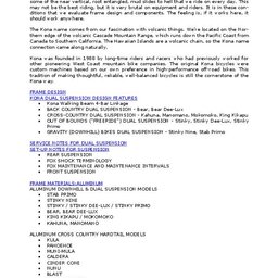2002 Kona Mountain Bikes Technical Information