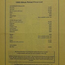 1995 Kona  Price List