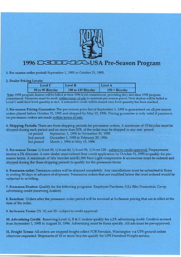Kona USA 1996 pre season program colour