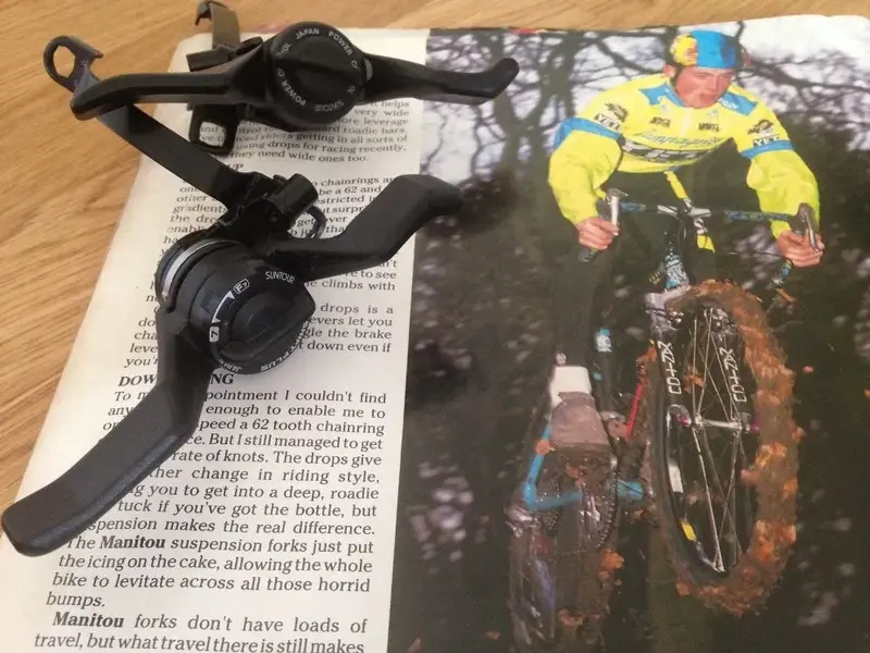 Suntour Command Shifters, And John Tomacs Actual Race bike on loan to MBUK and Dave Test pilot..webp