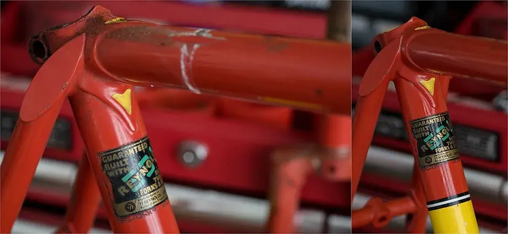 SB1861 1977 SBDU Ilkeston Reynolds 531 TI-Raleigh Team Pro Before and After Seat Cluster.webp
