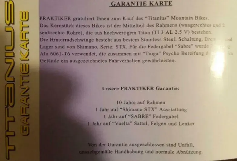 Claud Butler Titanius Praktiker Bike Garantiekarte.webp