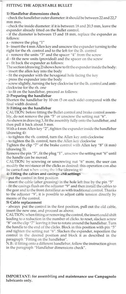 Campagnolo Record O.R Bullet Shifter Manual - Instructions English.webp