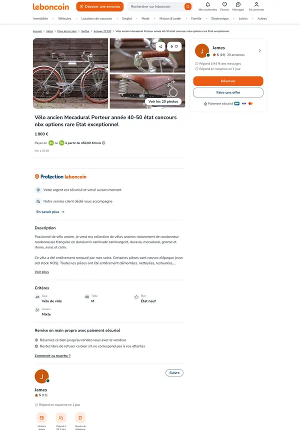 Vélo ancien Mecadural Porteur année 40-50 état concours nbx options rare Etat exceptionnel - ...webp