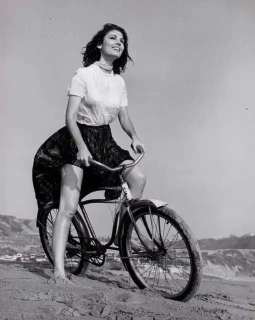 Paula Prentiss, bike at beach 1965 .webp