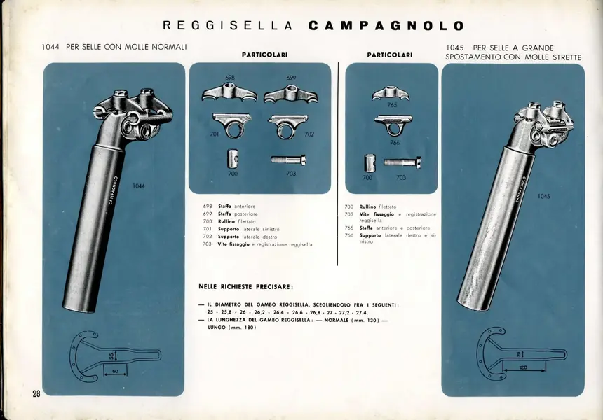 Campag sadle pillar catalogue page showing narrow model 1960 .webp