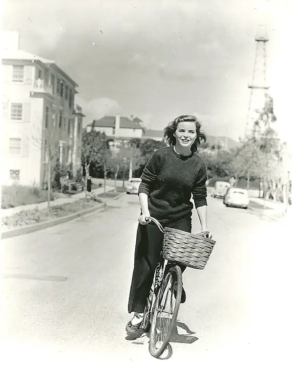 Dorothy McGuire awheel, 1950  .webp