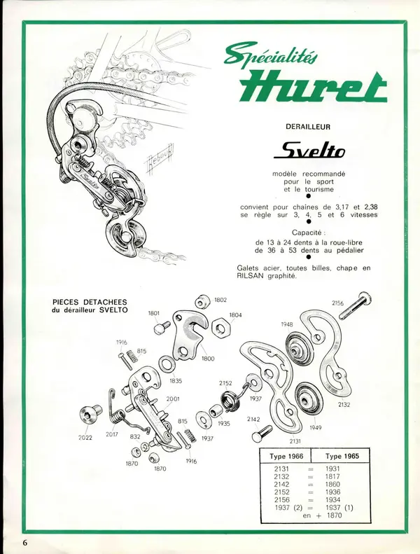 Huret Svelto short arm rear mech, catalogue page of 1966 .webp