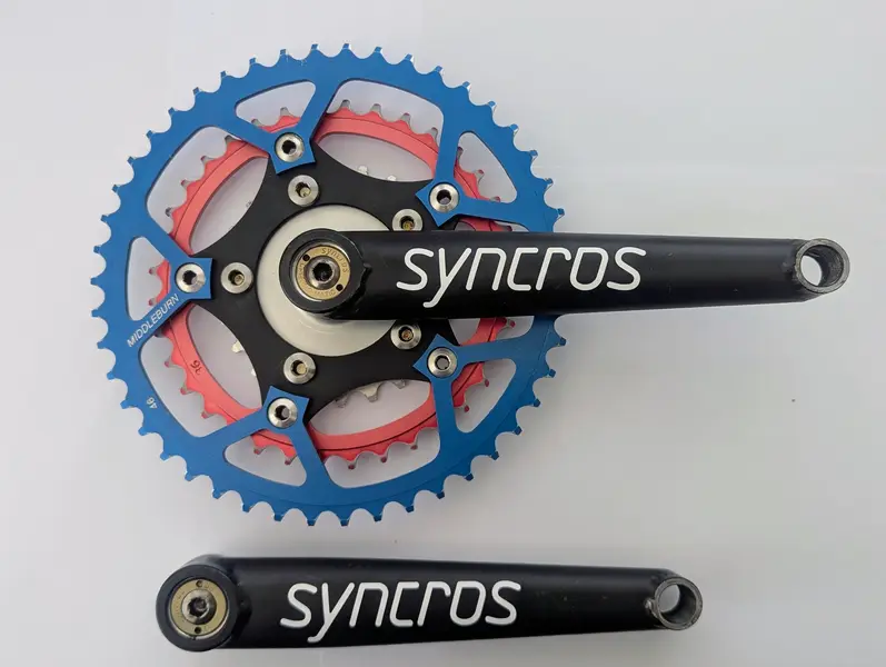 SYNCROS REVOLUTION シンクロス クランク ブルーラグ MTB Syncros Revolution crankset w crank-o-matics, Ti bolts | Retrobike