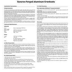 Syncros Aluminium Cranks Manual