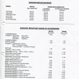 1989/90 Saracen Pricelist