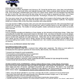 2003 Kona Mountain Bikes Technical Information