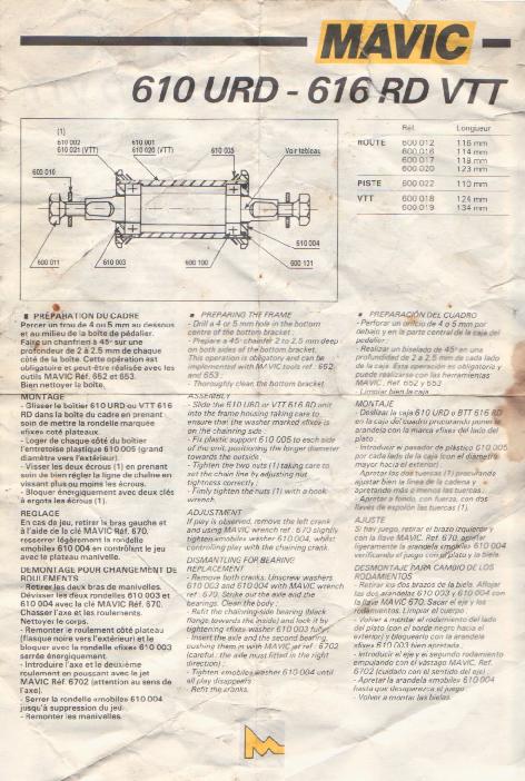 Mavic 610 / 616 Bottom Bracket Installation Guide