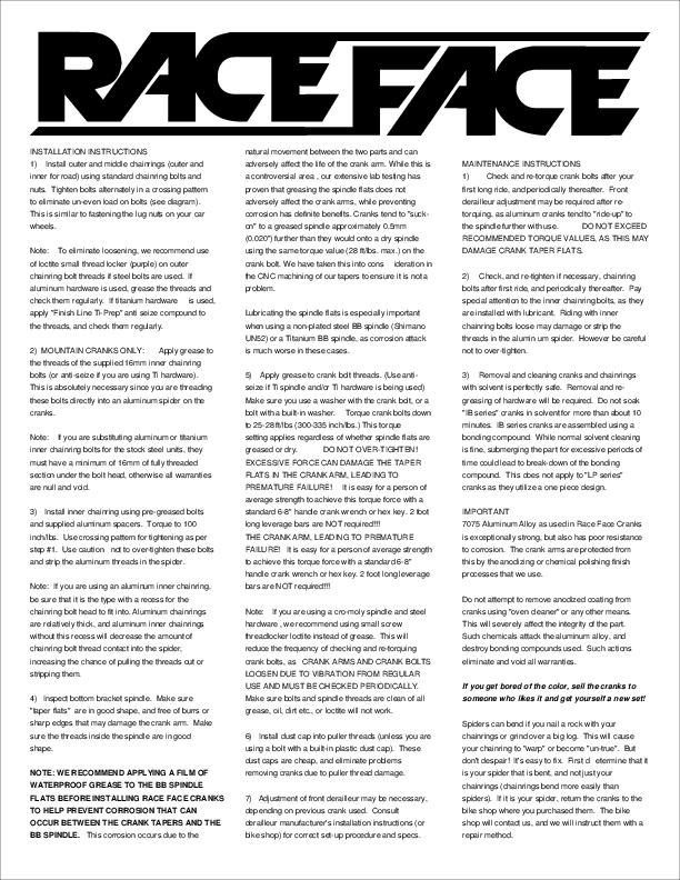 RaceFace Cranks (All) - 2001
