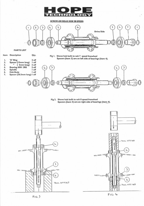 Screw-on rear hub 7 / 8 speed diagram and bearing change