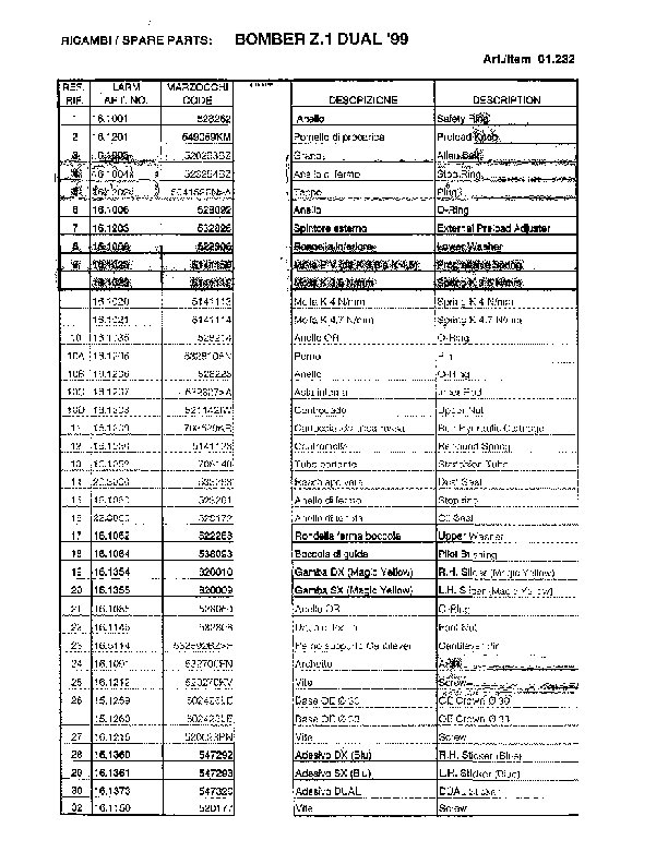 1999 z1 dual parts list