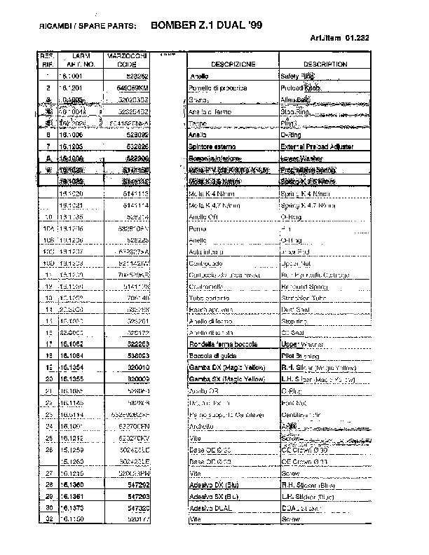 1999 z1 dual parts list