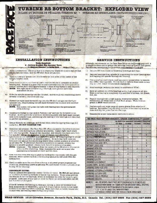 RaceFace Turbine RS Bottom Bracket manual - 1995