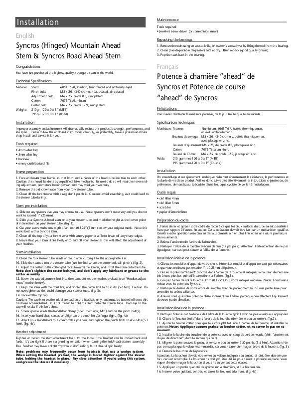1998 Syncros Aheadstem Manual