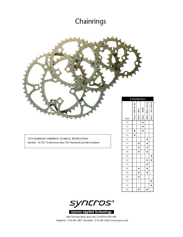 1998 Syncros Chainring Spec