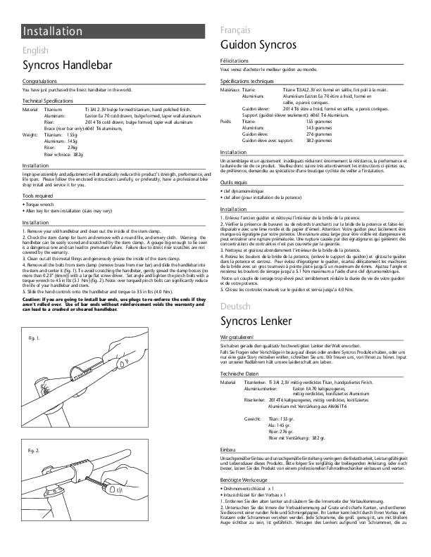 1998 Syncros Handlebar Manual