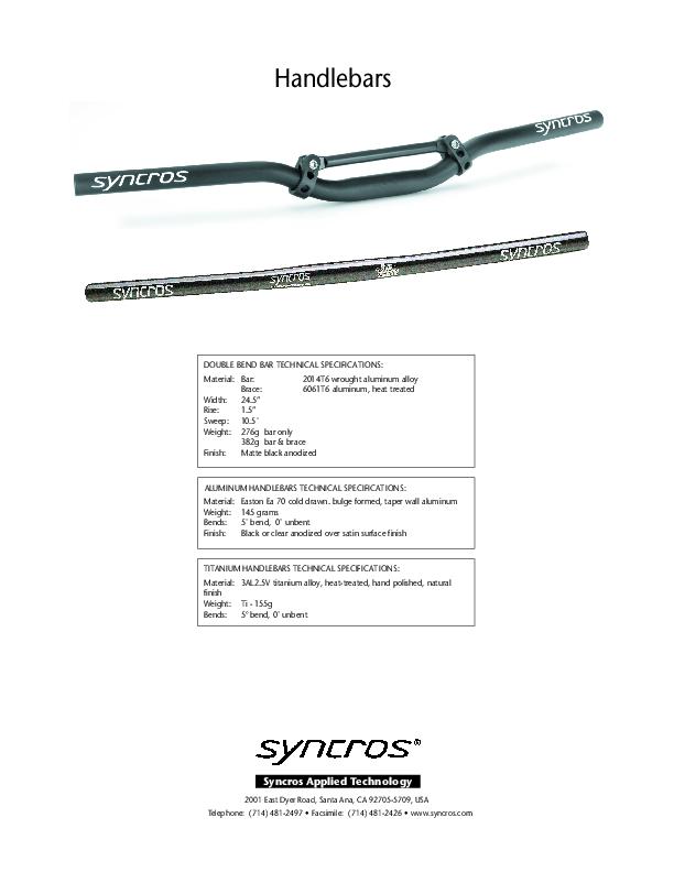 1998 Syncros Handlebar Spec
