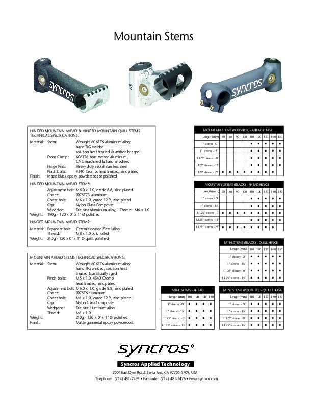 1998 Syncros Mountain Stems Spec