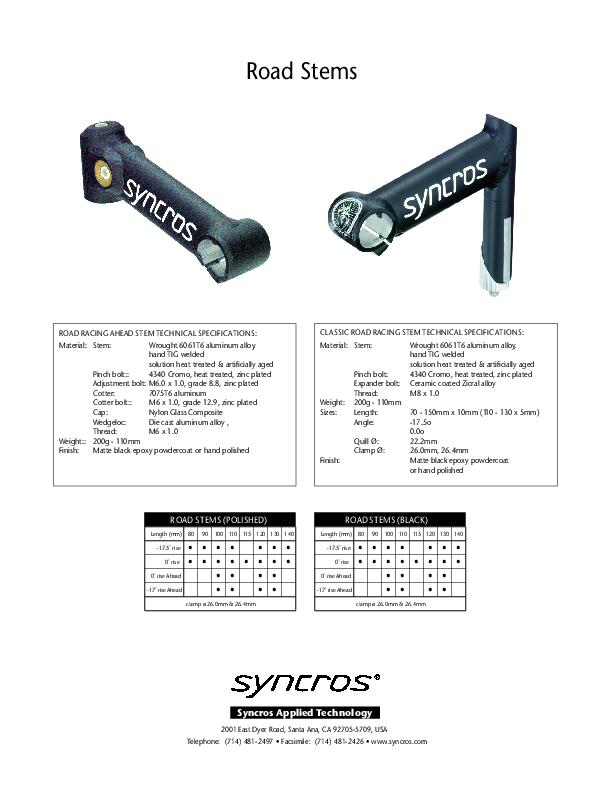 1998 Syncros Road Stem Spec