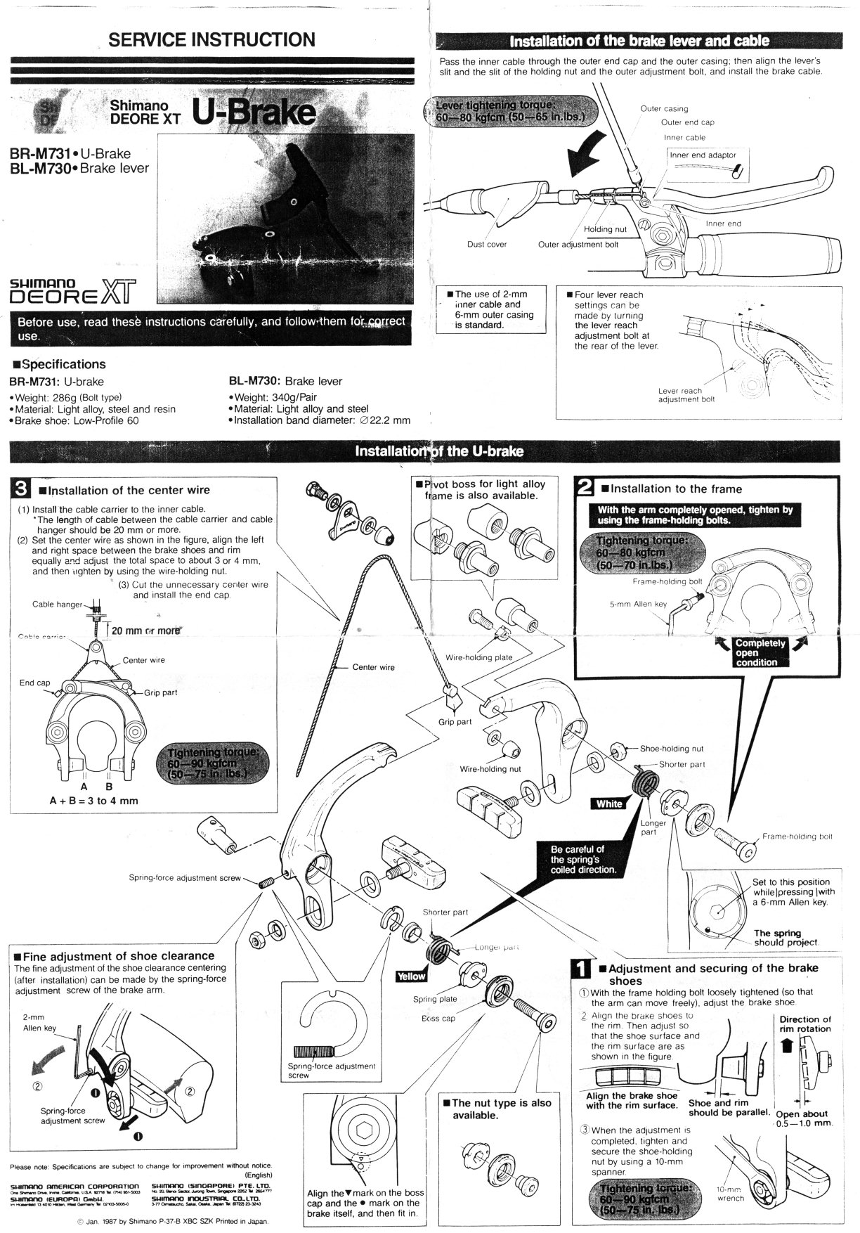 U-Brake Setup  BR-M731 / BL-M730