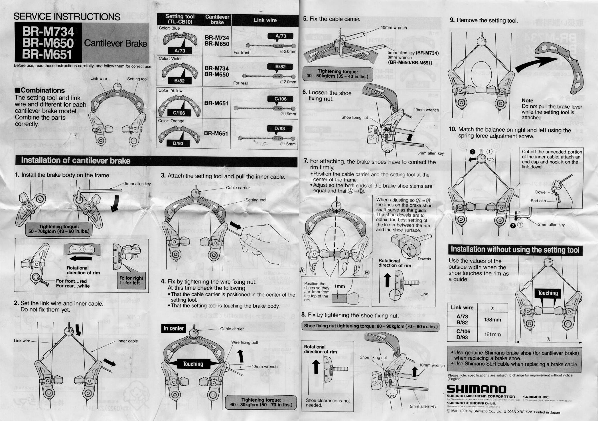 Cantilever Brakes M650 M651 M734