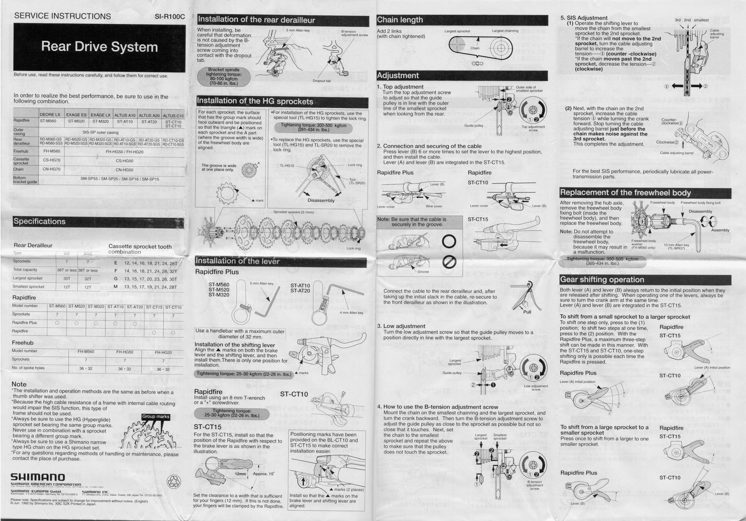 Deore LX Exage ES LX Altus A10 A20 C10 rear drive system