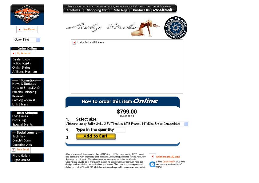 Airborne Lucky Strike Late 2000 DB - Frame Ordering Form