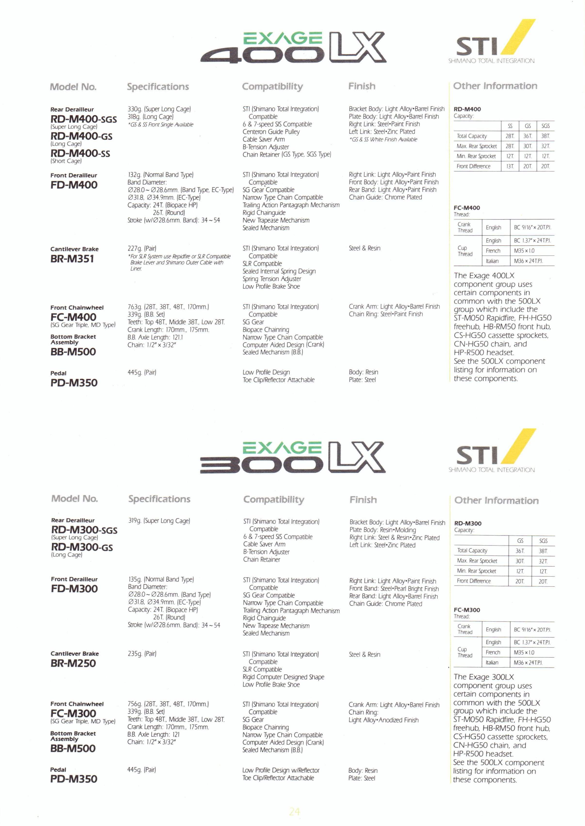 Exage 400LX - Exage 300LX  (tech)