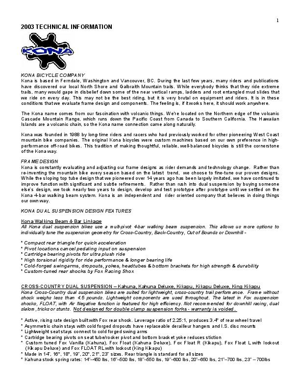 2003 Technical Information